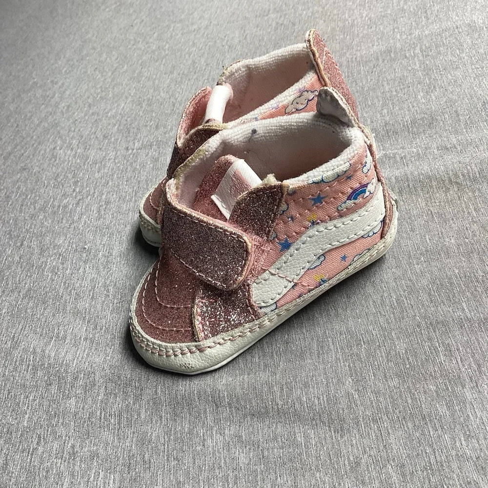 Infant Vans Size 2 Girl Rainbow Pink Sparkle High Top
